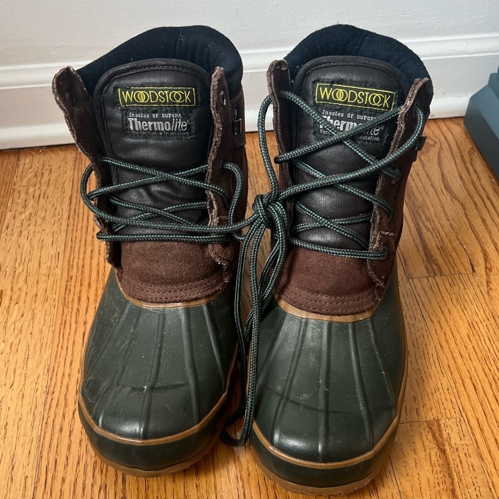 Woodstock Men's Green Brown Thermolite Duck Bean Boots Size 9 Outdoors Camping